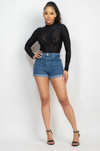 Embroidered Mock Neck Keyhole Bodysuit