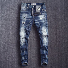 Italian Style Fashion Men Jeans Slim Fit Spliced Designer Ripped Jeans Men Punk Pants High Quality Destroyed Hip Hop Jeans