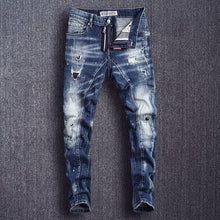 Italian Style Fashion Men Jeans Slim Fit Spliced Designer Ripped Jeans Men Punk Pants High Quality Destroyed Hip Hop Jeans