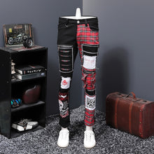 Europe Station Autumn And Winter New Pattern Black Split Joint Holes Patch Jeans Male Beggar Personality PUNK Long Pants Trend