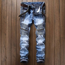 Fashion Designer Jeans Men Straight Blue Color Printed Men Jeans Ripped Men Jeans!