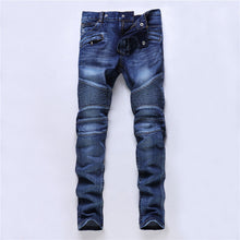 Fashion Designer Jeans Men Straight Blue Color Printed Men Jeans Ripped Men Jeans!