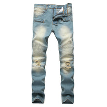 Fashion Designer Jeans Men Straight Blue Color Printed Men Jeans Ripped Men Jeans!