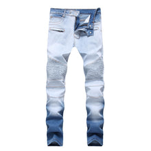 Fashion Designer Jeans Men Straight Blue Color Printed Men Jeans Ripped Men Jeans!