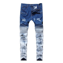 Fashion Designer Jeans Men Straight Blue Color Printed Men Jeans Ripped Men Jeans!