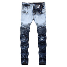 Fashion Designer Jeans Men Straight Blue Color Printed Men Jeans Ripped Men Jeans!