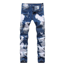 Fashion Designer Jeans Men Straight Blue Color Printed Men Jeans Ripped Men Jeans!