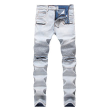 Fashion Designer Jeans Men Straight Blue Color Printed Men Jeans Ripped Men Jeans!