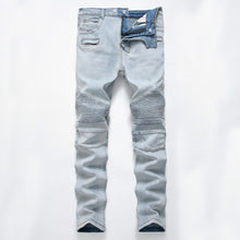Fashion Designer Jeans Men Straight Blue Color Printed Men Jeans Ripped Men Jeans!