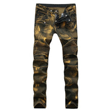 Fashion Designer Jeans Men Straight Blue Color Printed Men Jeans Ripped Men Jeans!
