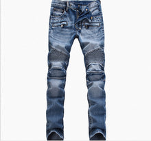 Fashion Designer Jeans Men Straight Blue Color Printed Men Jeans Ripped Men Jeans!