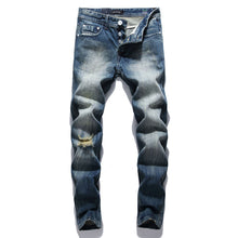 Pantalones vaqueros de moda Retro destruido para hombres, pantalones vaqueros clásicos ajustados, parches bordados, pantalones vaqueros rasgados, ropa de calle para hombres, pantalones vaqueros de Hip Hop