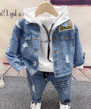 boys Cowboy jacket, hoodie, jeans Sets 3pcs Boys Sport Suits Children cotton Spring Autumn Sets Kids clothes sets 2-6years