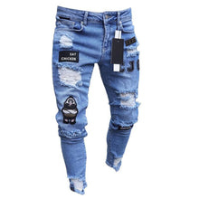 3 Styles Men Stretchy Ripped Skinny Biker Jeans Destroyed Hole Taped Slim Fit Denim
