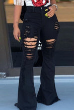 High Waist Flare Jeans Black Ripped Female Jeans For Women Skinny Jeans Mom Wide Leg Denim Pants Plus Size