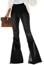 High Waist Flare Jeans Black Ripped Female Jeans For Women Skinny Jeans Mom Wide Leg Denim Pants Plus Size