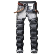 New Brand Mens Snow Designer Fashion Slim Skinny Moto Biker Casual Jeans Straight Motorcycle Jeans Men Destroyed Denim Trousers