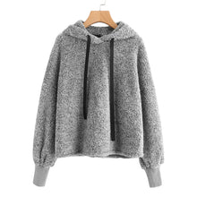 SHEIN Faux Fur Fluffy Hoodie Autumn Winter Casual Women Sweatshirts Grey Long Sleeve Womens Minimalist Drawstring Pullovers